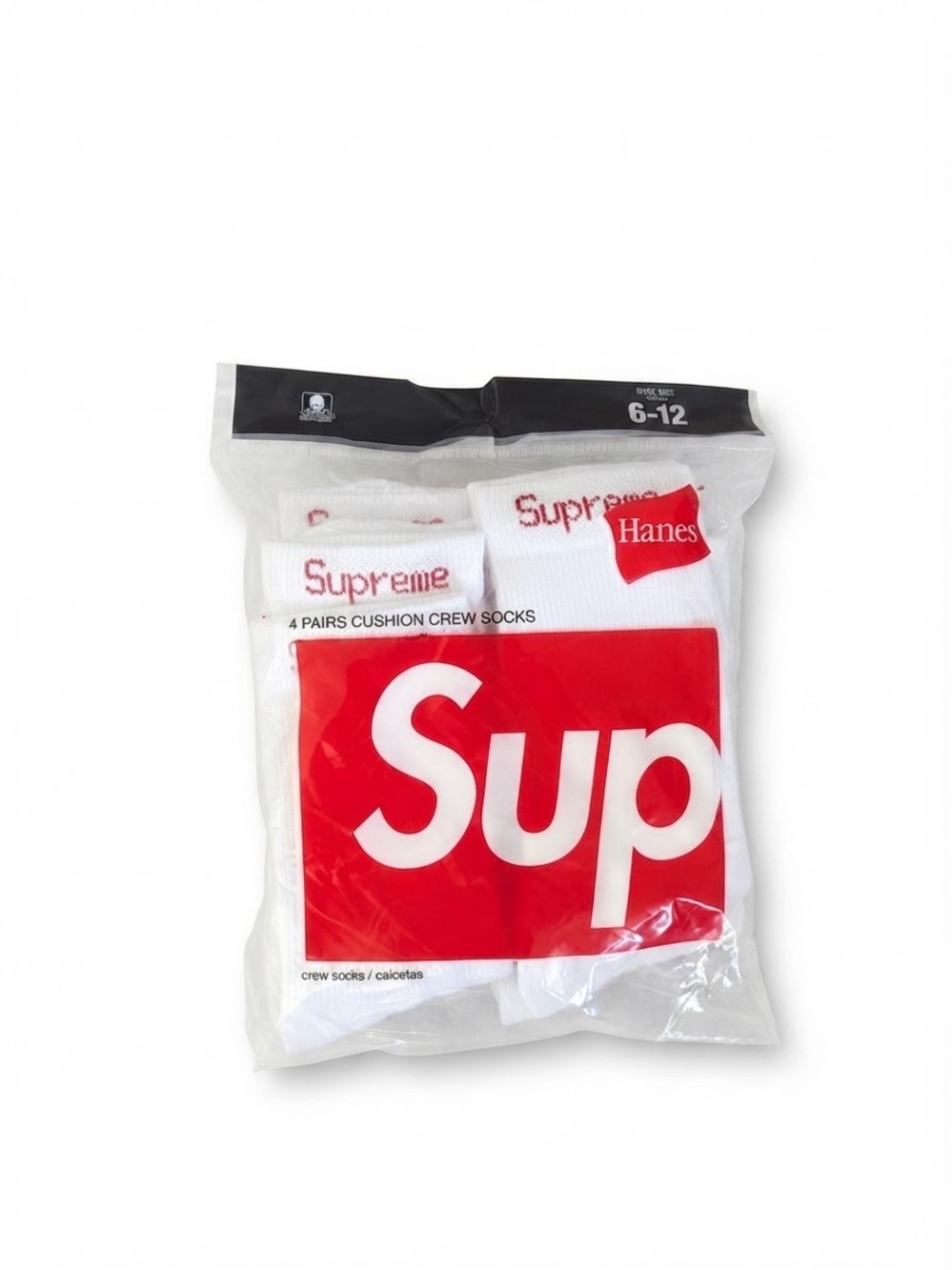 Hanes White Crew Socks with Red Logo - 4 Pack